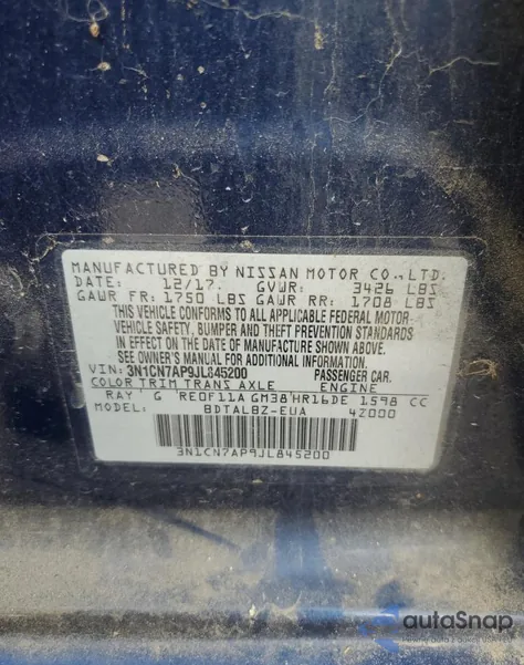 2018 Nissan Versa S из США, поврежденный, VIN 3N1CN7AP9JL845200